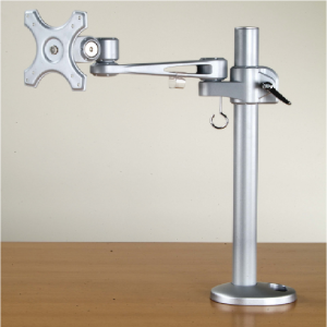 Soporte Brazo Monitor Sencillo Un Codo Monitores de 22¨. Con prensa hasta para superficies de 7 cm. Compatible con VESA 75*75mm o 100*100 mm Con llave bristol para ajuste de tensión del movimiento.